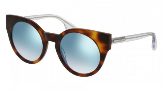 McQ MQ0074S Sunglasses, 002 - HAVANA with CRYSTAL temples and LIGHT BLUE lenses