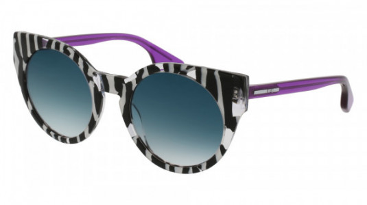 McQ MQ0074S Sunglasses, 003 - BLACK with VIOLET temples and BLUE lenses