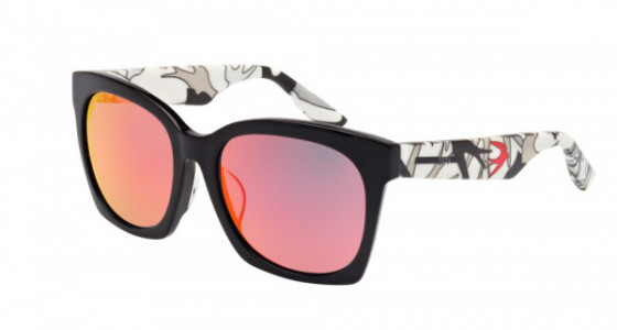 McQ MQ0017SA Sunglasses, 002 - BLACK with WHITE temples and RED lenses