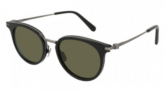 Brioni BR0009S Sunglasses, 001 - BLACK with SILVER temples and GREEN lenses