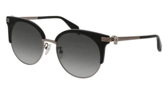 Alexander McQueen AM0082S Sunglasses, 001 - BLACK with RUTHENIUM temples and GREY lenses