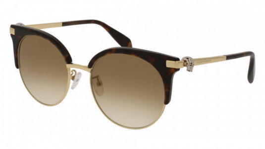 Alexander McQueen AM0082S Sunglasses, 002 - HAVANA with GOLD temples and BROWN lenses