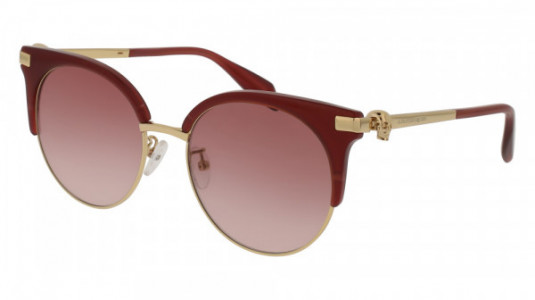 Alexander McQueen AM0082S Sunglasses, 003 - BURGUNDY with GOLD temples and PINK lenses