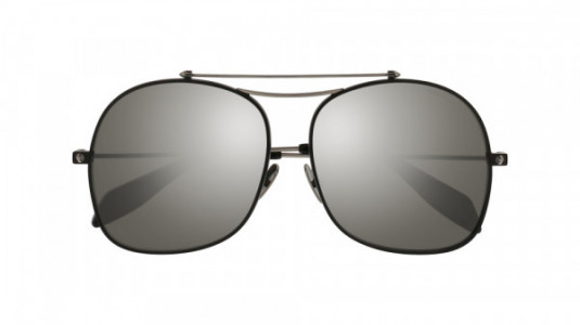 Alexander McQueen AM0088S Sunglasses, 002 - BLACK with RUTHENIUM temples and SILVER lenses