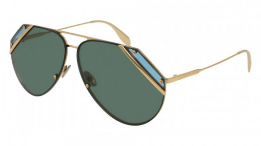 Alexander McQueen AM0092S Sunglasses, 003 - GOLD with GREEN lenses