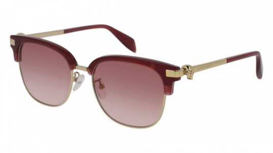 Alexander McQueen AM0095SA Sunglasses, BURGUNDY with GOLD temples and PINK lenses