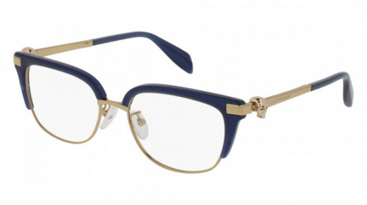 Alexander McQueen AM0084O Eyeglasses, BLUE with GOLD temples