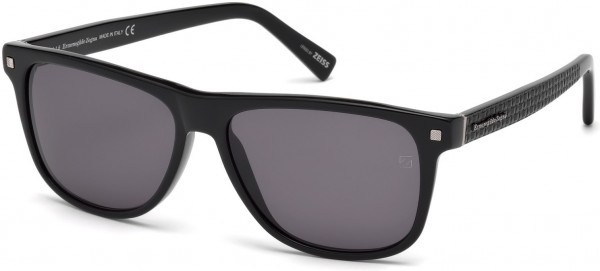 Ermenegildo Zegna EZ0074 Sunglasses, 01A - Shiny Black & Shiny Light Ruthenium/ Grey