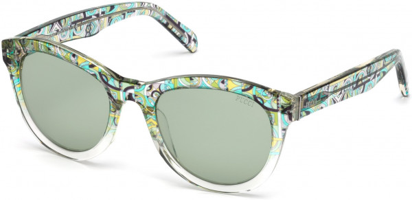 Emilio Pucci EP0053 Sunglasses, 41Q - Lime-Green Print-To-Transp. Lime/ Green W.  Silver Mirrored Lenses