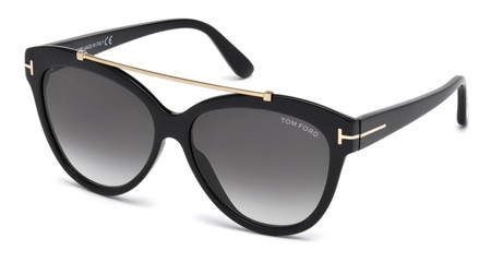 Tom Ford LIVIA Sunglasses, 01B - Shiny Black / Gradient Smoke
