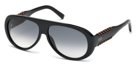 Tod's TO0209 Sunglasses, 01B - Shiny Black, Caramel Leather/ Gradient Smoke