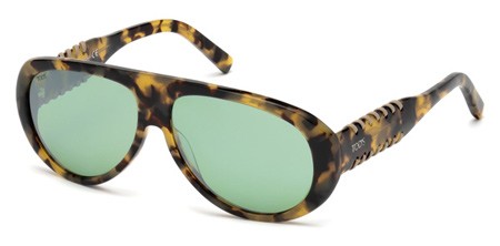 Tod's TO0209 Sunglasses, 55Q - Shiny Tortoise, Khaki Leather/ Green Silver Mirror