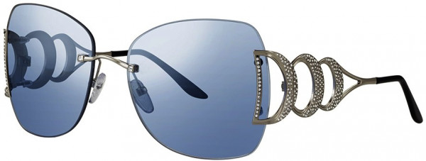 Caviar Caviar 6862 Sunglasses, (35) Silver w/ Clear Crystals w/ Blue Flash Mirror Lens