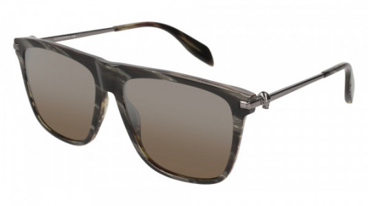 Alexander McQueen AM0106S Sunglasses, 004 - GREEN with RUTHENIUM temples and SILVER lenses