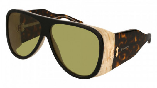 Gucci GG0149S Sunglasses, 001 - BLACK with HAVANA temples and GREEN lenses
