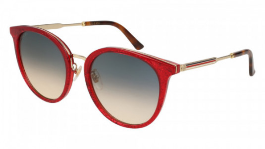 Gucci GG0204SK Sunglasses, 005 - RED with GOLD temples and BLUE lenses