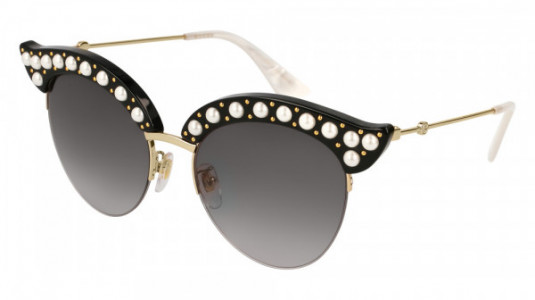 Gucci GG0212S Sunglasses, 001 - BLACK with GOLD temples and GREY lenses