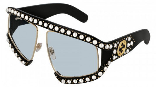 Gucci GG0234S Sunglasses, 001 - BLACK with LIGHT BLUE lenses