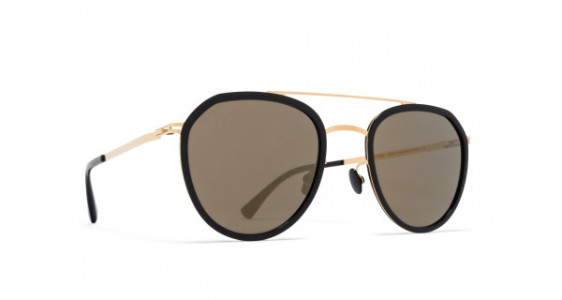 Mykita JARMO Sunglasses, A15 GLOSSY GOLD/BLACK - LENS: BRILLIANT GREY SOLID