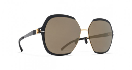 Mykita FELICIA Sunglasses, GOLD/JET BLACK - LENS: BRILLIANT GREY SOLID