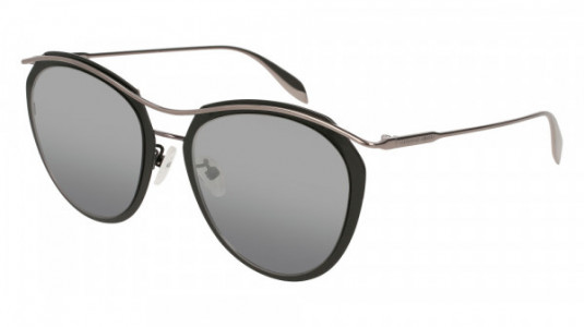 Alexander McQueen AM0128SK Sunglasses, BLACK with RUTHENIUM temples and SILVER lenses