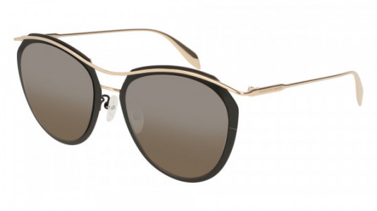 Alexander McQueen AM0128SK Sunglasses, BLACK with GOLD temples and SILVER lenses