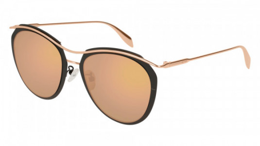 Alexander McQueen AM0128SK Sunglasses, BLACK with GOLD temples and PINK lenses