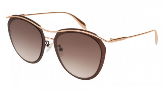 Alexander McQueen AM0128SK Sunglasses, BROWN with GOLD temples and BROWN lenses