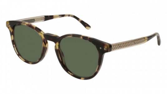 Bottega Veneta BV0128S Sunglasses, HAVANA with YELLOW temples and GREEN polarized lenses