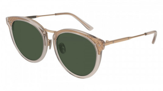 Bottega Veneta BV0142S Sunglasses, NUDE with GOLD temples and GREEN lenses