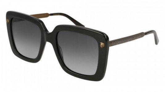 Gucci GG0216S Sunglasses, 001 - BLACK with GOLD temples and GREY lenses