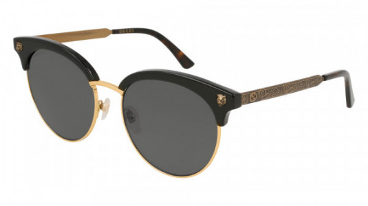 Gucci GG0222SK Sunglasses, 001 - BLACK with GOLD temples and GREY lenses