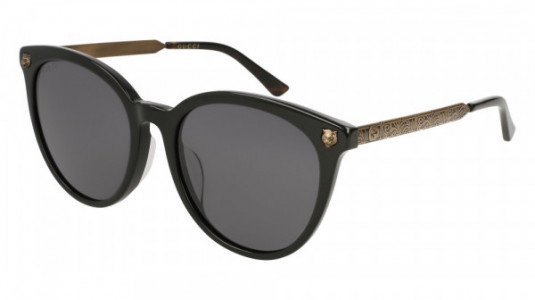 Gucci GG0224SK Sunglasses, BLACK with GOLD temples and GREY lenses
