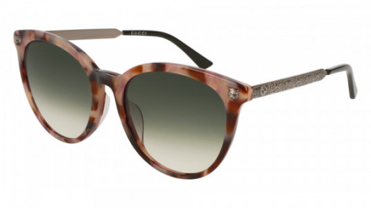 Gucci GG0224SK Sunglasses, HAVANA with SILVER temples and GREEN lenses