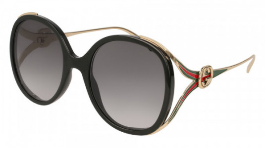 Gucci GG0226S Sunglasses, 001 - BLACK with GOLD temples and GREY lenses