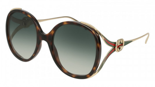 Gucci GG0226S Sunglasses, 003 - HAVANA with GOLD temples and GREEN lenses