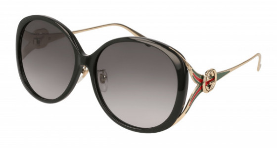 Gucci GG0226SK Sunglasses, 001 - BLACK with GOLD temples and GREY lenses