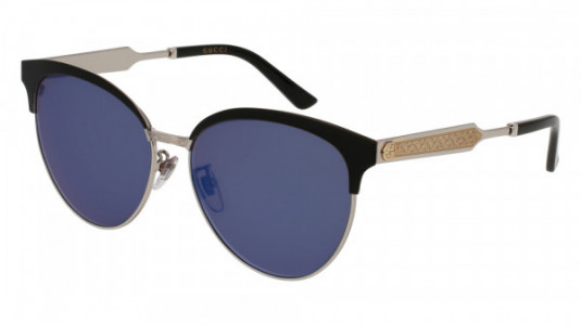 Gucci GG0074SK Sunglasses, BLACK with SILVER temples and BLUE lenses
