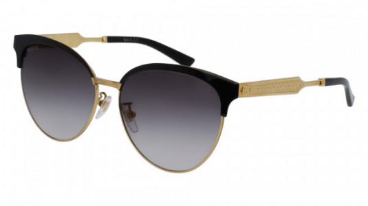 Gucci GG0074SK Sunglasses, BLACK with GOLD temples and GREY lenses