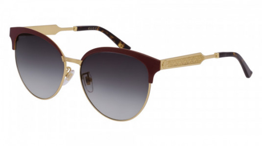 Gucci GG0074SK Sunglasses, BURGUNDY with GOLD temples and GREY lenses