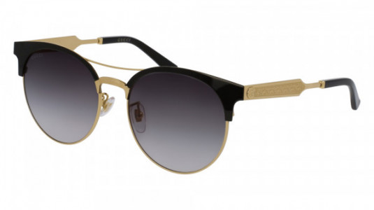 Gucci GG0075SK Sunglasses, BLACK with GOLD temples and GREY lenses