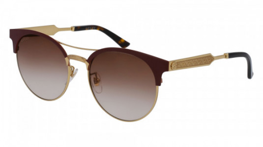 Gucci GG0075SK Sunglasses, BURGUNDY with GOLD temples and BROWN lenses
