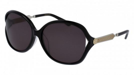 Gucci GG0076SK Sunglasses, BLACK with SILVER temples and GREY lenses