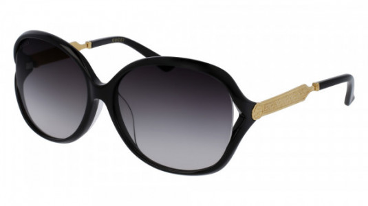 Gucci GG0076SK Sunglasses, BLACK with GOLD temples and GREY lenses