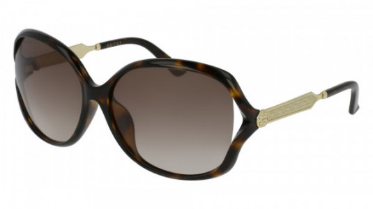 Gucci GG0076SK Sunglasses, HAVANA with GOLD temples and BROWN lenses