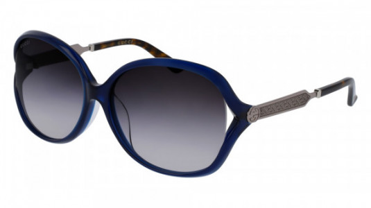 Gucci GG0076SK Sunglasses, BLUE with RUTHENIUM temples and GREY lenses