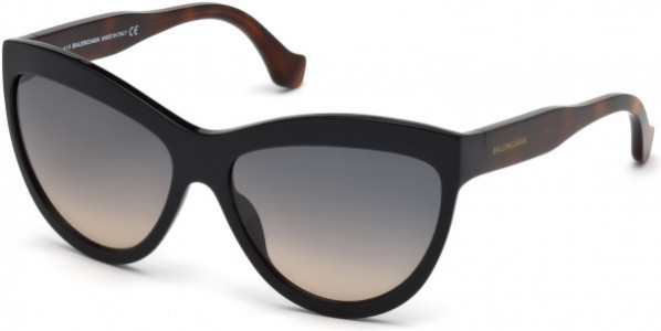 Balenciaga BA0090 Sunglasses, 01B - Shiny Black  / Gradient Smoke