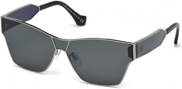 Balenciaga BA0095 Sunglasses, 14C - Shiny Light Ruthenium / Smoke Mirror