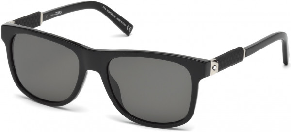Montblanc MB654S Sunglasses, 01D - Shiny Black  / Smoke Polarized