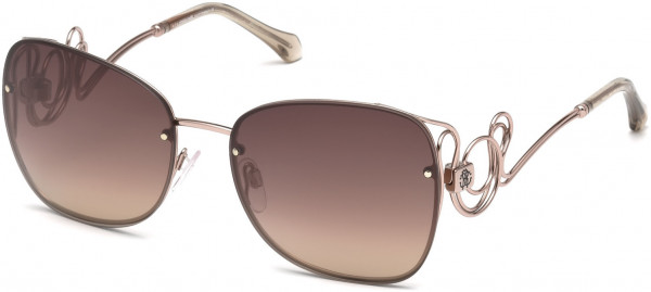 Roberto Cavalli RC1027 Carrara Sunglasses, 34G - Shiny Rose Bronze/ Gradient Champagne Mirror